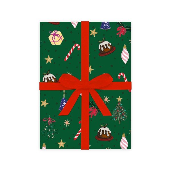 5 arkuszy zielonego papieru do pakowania prezentów eleanor stuart Christmas Fun, 50x70 cm-image-2