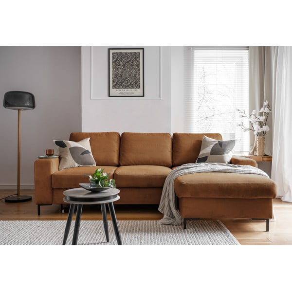 Pomarańczowobrązowy sztruksowy rozkładany narożnik (prawostronny) Lofty Lilly – Miuform-image-4