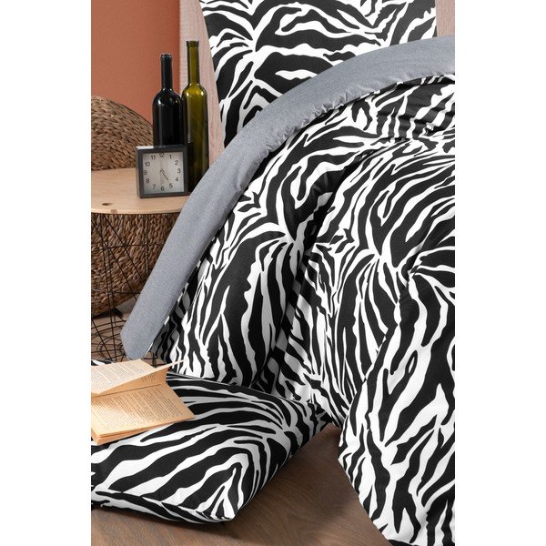 Czarno-biała bawełniana pościel dwuosobowa z prześcieradłem 200x220 cm – Mila Home-image-1