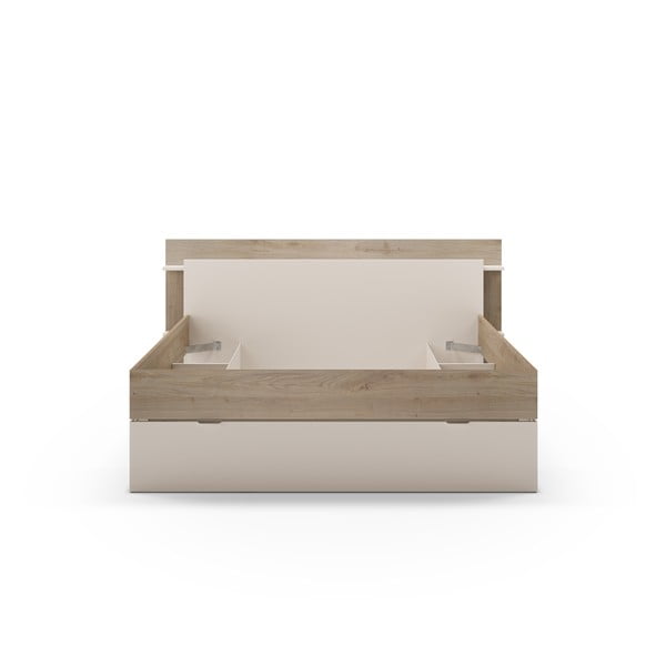 Biało-naturalne łóżko dwuosobowe w dekorze dębu ze schowkiem bez stelaża 160x200 cm Albo – Marckeric-image-3