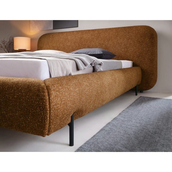 Tapicerowane łóżko dwuosobowe ze schowkiem ze stelażem 160x200 cm w kolorze ochry Pointt – ELTAP-image-4