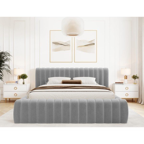 Jasnoszare tapicerowane łóżko dwuosobowe ze schowkiem ze stelażem 180x200 cm Carilla – ELTAP-image-3