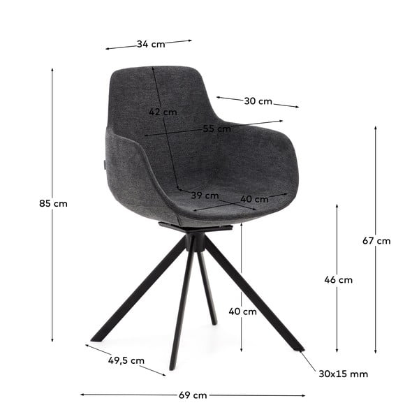 Ciemnoszare tapicerowane fotele jadalniane zestaw z podłokietnikami 2 szt. Tissiana – Kave Home-image-4