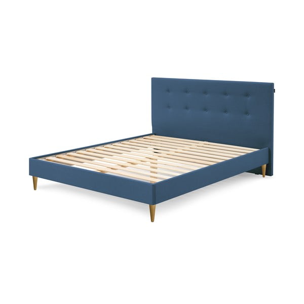 Niebieske tapicerowane łóżko dwuosobowe ze stelażem 180x200 cm Rory – Bobochic Paris