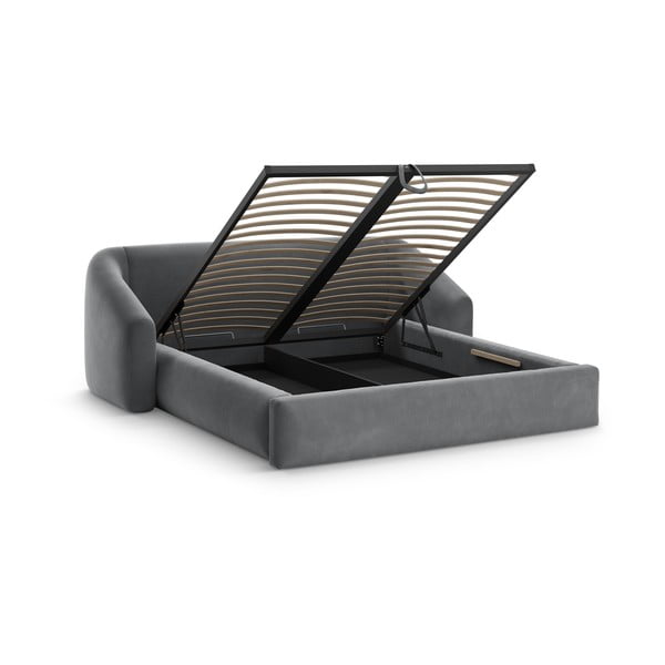 Szare tapicerowane łóżko dwuosobowe ze schowkiem ze stelażem 180x200 cm Campi – Cosmopolitan Design-image-1