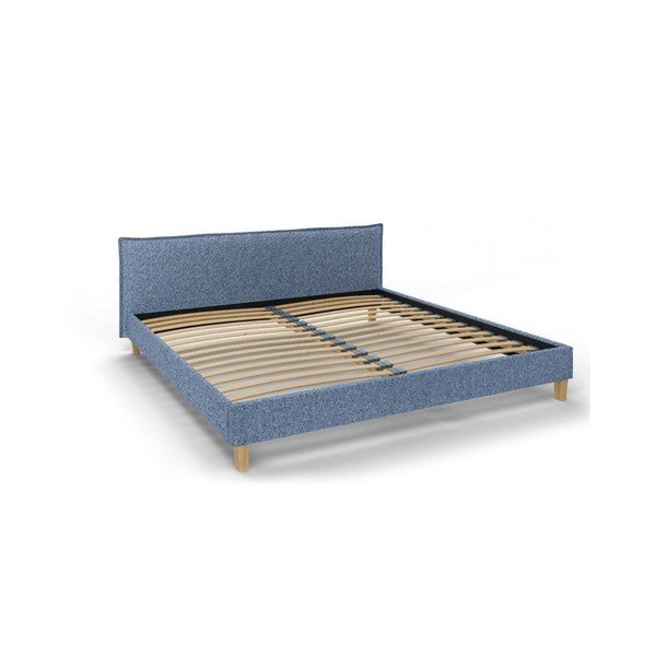 Niebieskie tapicerowane łóżko dwuosobowe ze stelażem 200x200 cm Tina – Ropez