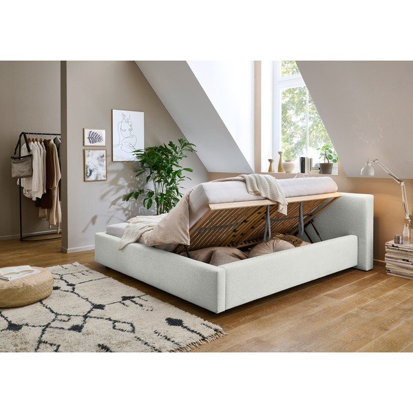 Białe tapicerowane łóżko dwuosobowe ze schowkiem i stelażem 180x200 cm Cube – Meise Möbel-image-1