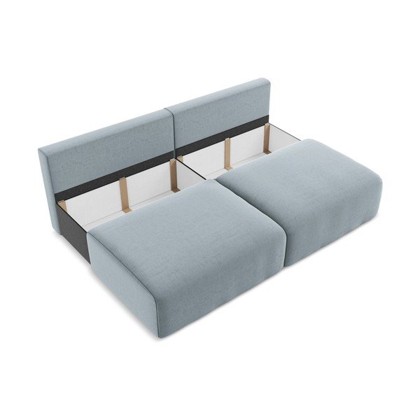Niebieska aksamitna rozkładana/ze schowkiem sofa 216 cm Kalena – Makamii-image-4