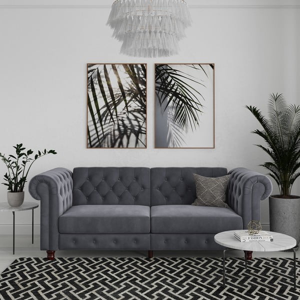 Ciemnoszara aksamitna rozkładana sofa 236 cm Felix – Støraa-image-4