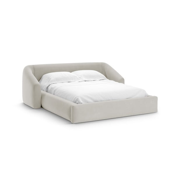 Beżowe tapicerowane łóżko dwuosobowe ze schowkiem ze stelażem 140x200 cm Campi – Cosmopolitan Design