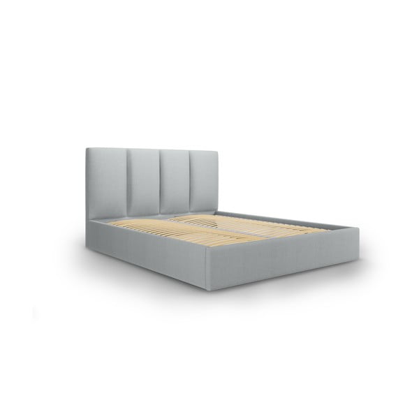 Szare tapicerowane łóżko dwuosobowe ze schowkiem ze stelażem 140x200 cm Juniper – Mazzini Beds