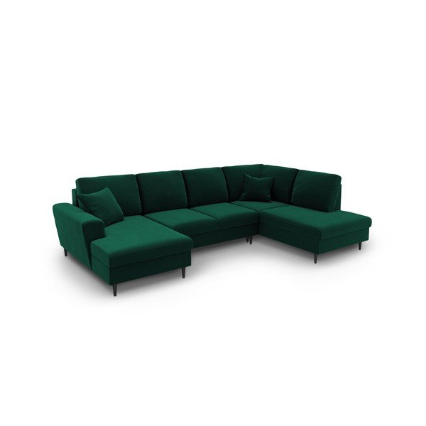 Zielony aksamitny rozkładany narożnik ze schowkiem (prawostronny/w kształcie litery U) Kyoto – Cosmopolitan Design-image-1
