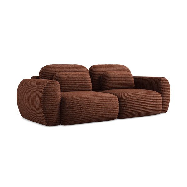 Sztruksowa rozkładana sofa w kolorze terakoty ze schowkiem266 cm Kini – Makamii-image-1