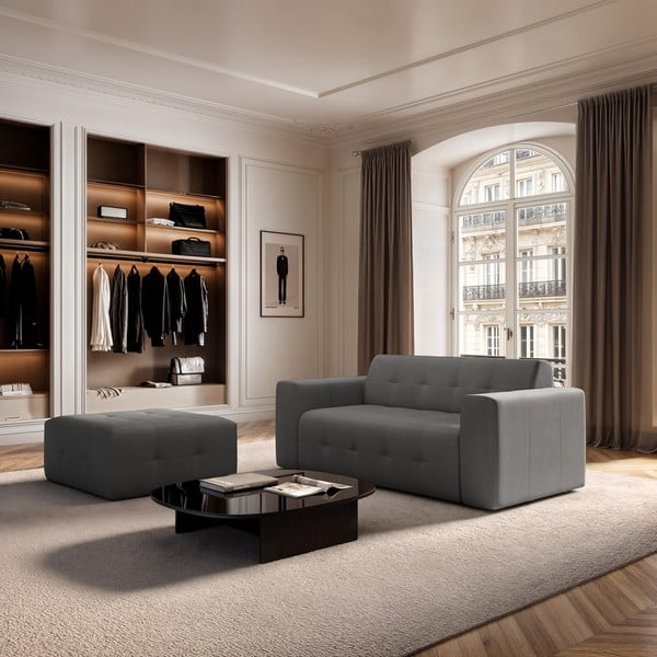 Szary aksamitny podnóżek Tuil – Rodier-image-1