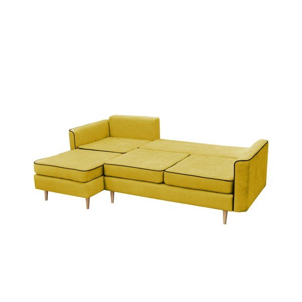Musztardowy narożnik rozkładany lewostronny z jasnymi nogami Mazzini Sofas Ladybird-image-2