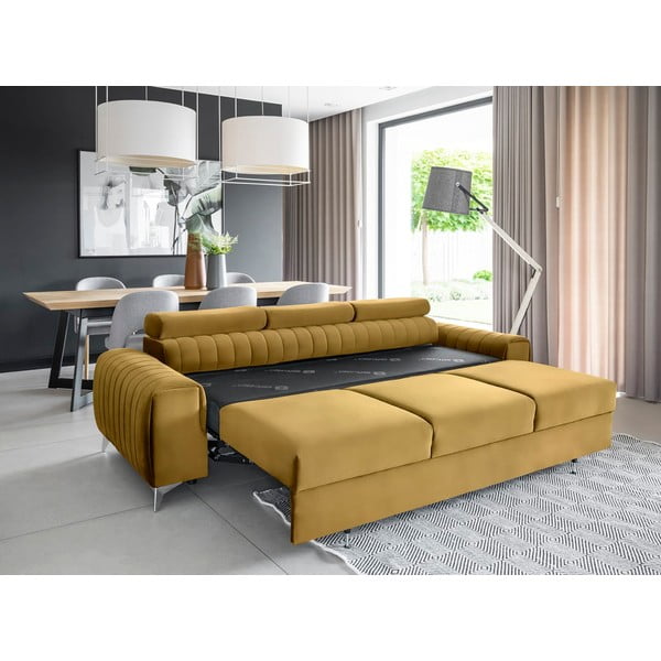 Musztardowa aksamitna rozkładana sofa 261 cm Laurence – ELTAP-image-4