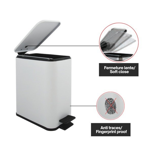 Stalowy kosz na śmieci z pedałem w matowym białym kolorze 5 l   Erik – Spirella-image-4