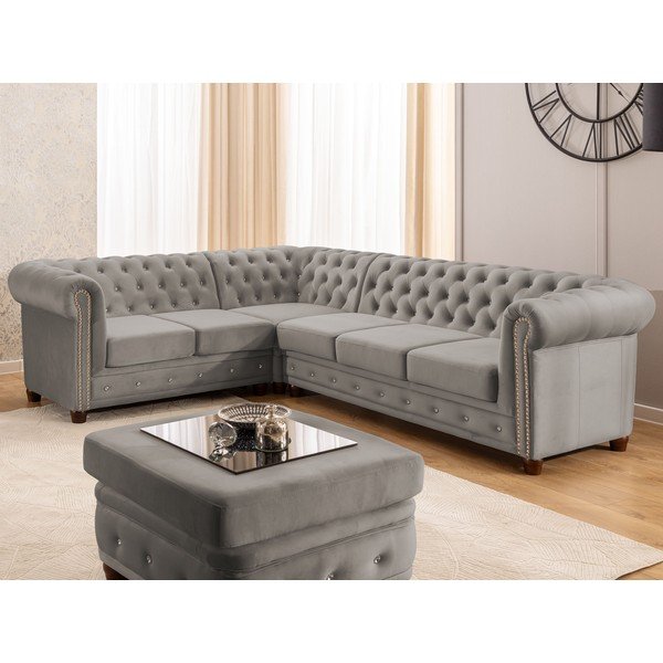 Szary aksamitny rozkładany narożnik (lewostronny/w kształcie litery L) York Blik – Ropez-image-1