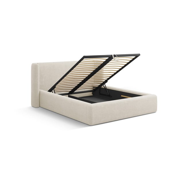 Kremowe tapicerowane łóżko dwuosobowe ze schowkiem ze stelażem 140x200 cm Jason – Windsor & Co Sofas-image-2