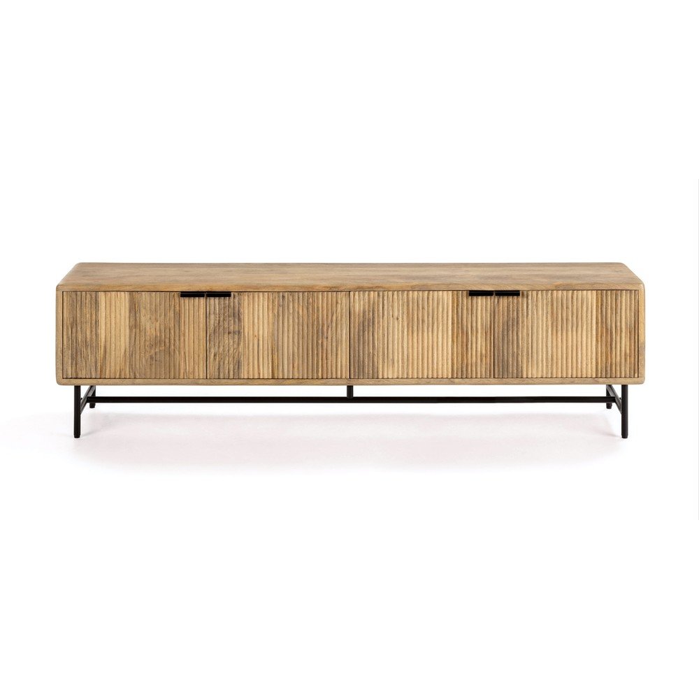 Szafka pod TV z litego drewna mango w naturalnym kolorze 190x50x40 cm Mundra – MOME