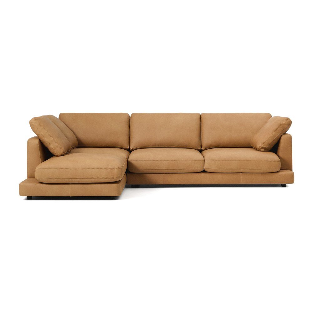 Brązowy skórzany narożnik (lewostronny/z szezlongiem) Gala – Kave Home