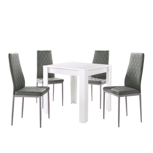Komplet białego stołu do jadalni i 4 szarych krzeseł do jadalni Støraa Lori and Barak, 80x80 cm