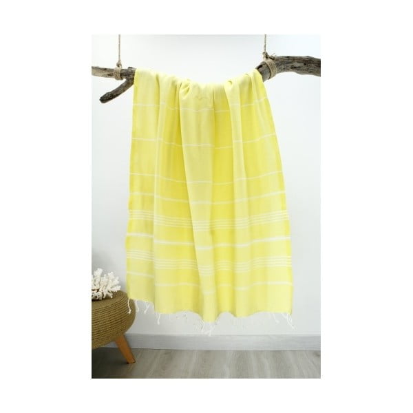 Jasnożółty ręcznik Hammam Clasic Style, 100x180 cm