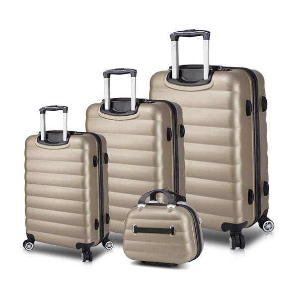 Zestaw 3 walizek na kółkach z USB i kuferka podróżnego w kolorze złota My Valice RESSO Travel Set
