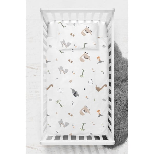 Biała pościel dziecięca do łóżeczka z bawełny renforcé 100x150 cm Dinozor – Mijolnir-image-2