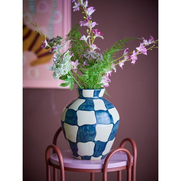 Niebiesko-kremowy szklany ręcznie malowany wazon (wysokość 24 cm) Check – Bloomingville-image-1