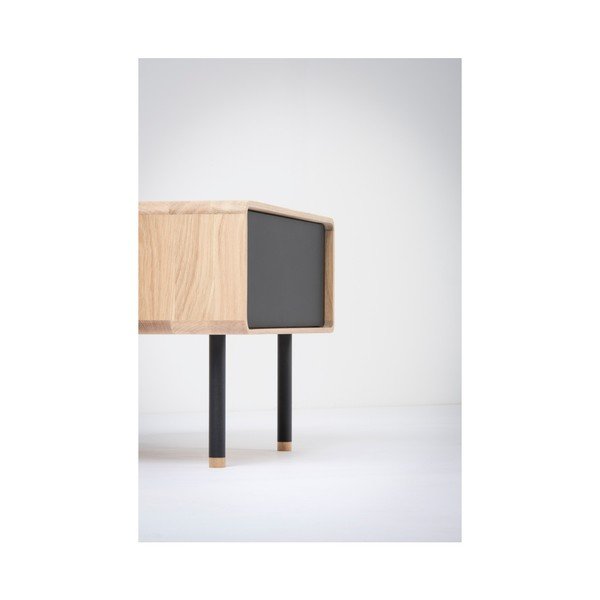 Dębowa szafka nocna z czarną szufladą Gazzda Fina-image-4