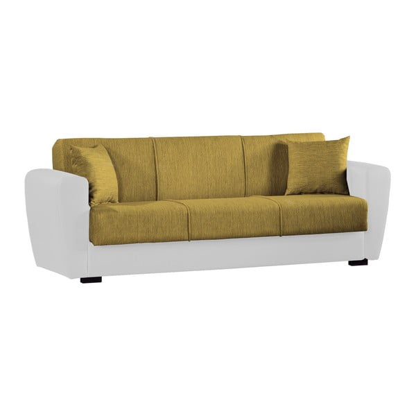 Żółto-biała trzyosobowa sofa rozkładana ze schowkiem Esidra Comfort