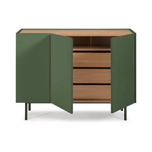 Zielona niska komoda w dekorze dębu 110x85 cm Arista – Teulat-image-3