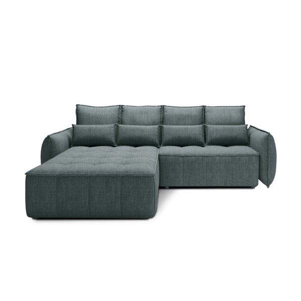 Zielony aksamitny rozkładany/ze schowkiem narożnik (lewostronny/z szezlongiem) Campo – ELTAP