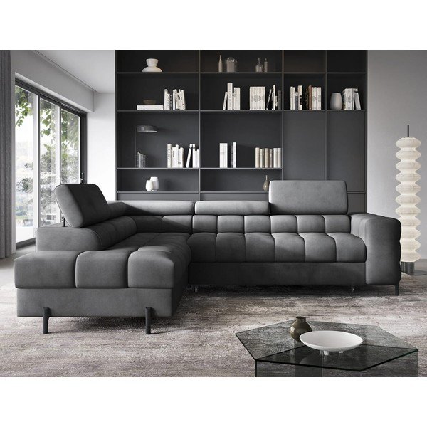 Ciemnoszary aksamitny rozkładany/ze schowkiem narożnik (lewostronny/w kształcie litery L) Ferucce – ELTAP-image-1