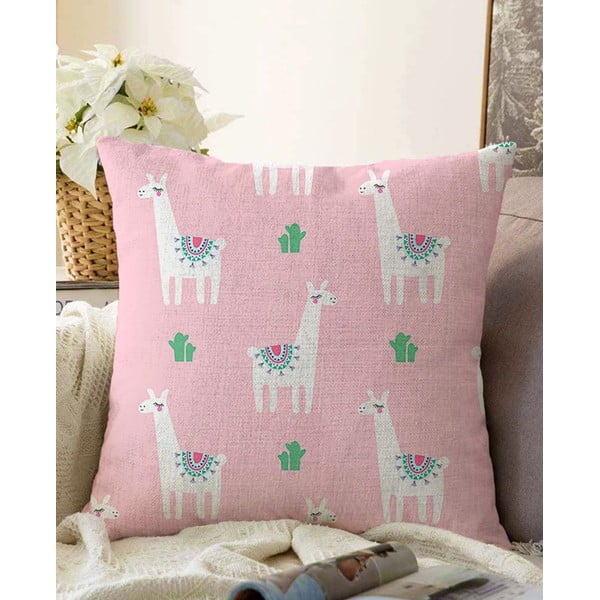 Różowa poszewka na poduszkę z domieszką bawełny Minimalist Cushion Covers Alpaca, 55x55 cm