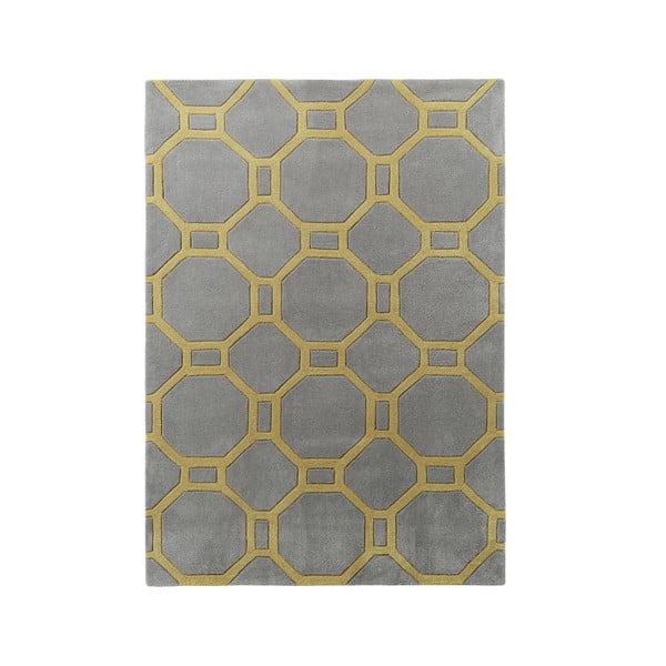 Szaro-żółty ręcznie tkany dywan Think Rugs Hong Kong Tile Grey & Yellow, 90x150 cm