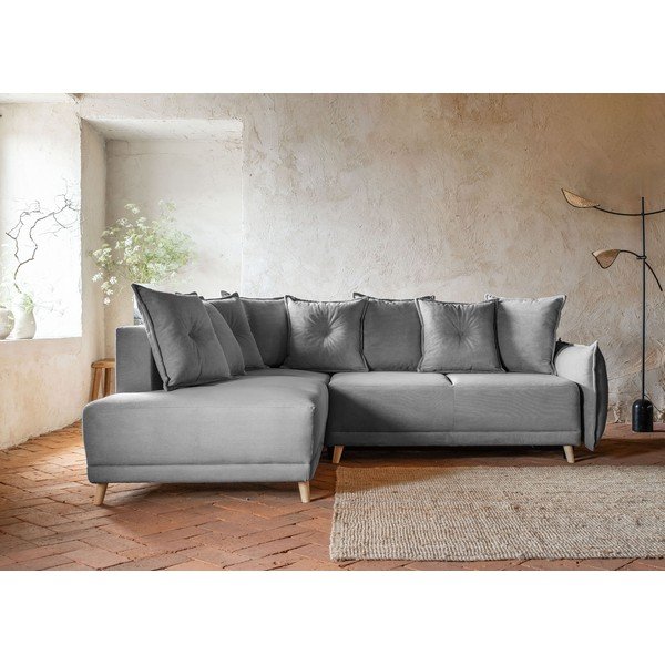 Szary sztruksowy rozkładany narożnik (lewostronny) Lazy Lukka – Miuform-image-1