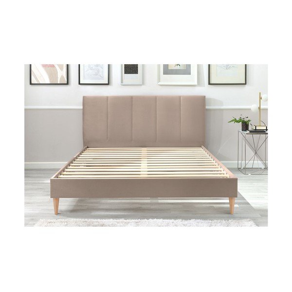 Beżowe tapicerowane łóżko dwuosobowe ze stelażem 180x200 cm Vivara – Bobochic Paris-image-3