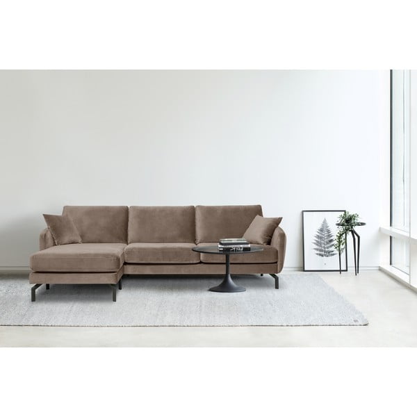 Brązowoszary narożnik z aksamitnym obiciem Scandic Magic, lewostronny-image-1