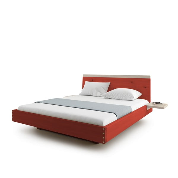 Czerwone łóżko 2-osobowe z litego drewna dębowego JELÍNEK Amanta, 160x200 cm