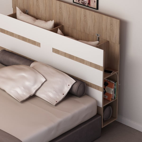 Zagłówek łóżka ze schowkiem i białym elementem Homitis Eddo-image-1