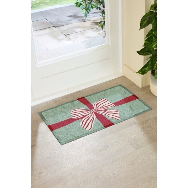 Wycieraczka ze świątecznym motywem z plastiku z recyklingu 40x70 cm Red & White Stripe Bow – Artsy Doormats-image-2