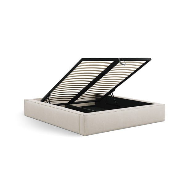 Kremowe tapicerowane łóżko dwuosobowe ze schowkiem ze stelażem 180x200 cm Simon Darren – Micadoni -image-4