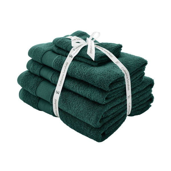 Ciemnozielone bawełniane ręczniki frotte zestaw 6 szt. Anti-Bacterial – Catherine Lansfield