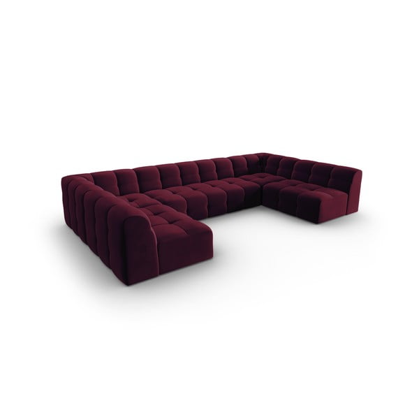 Bordowy aksamitny narożnik (w kształcie litery "U") Kendal – Micadoni Home-image-3