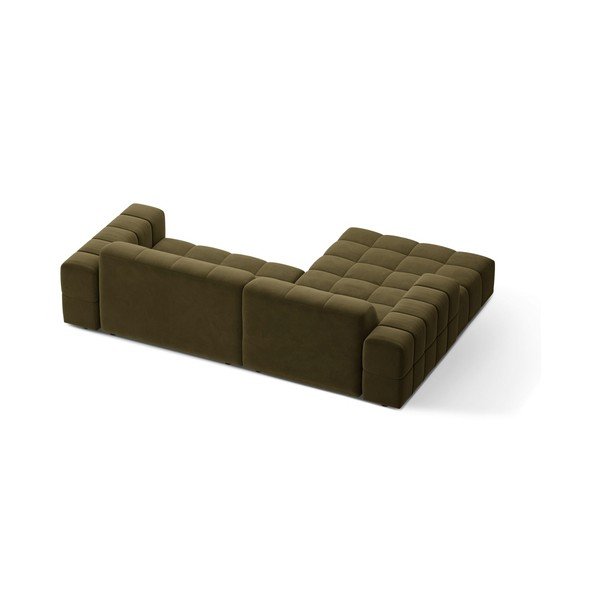Aksamitny narożnik (lewostronny/z szezlongiem) w kolorze khaki Chicago – Cosmopolitan Design-image-2