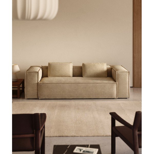 Beżowa sztruksowa sofa 240 cm Blok – Kave Home-image-1