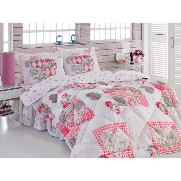 Narzuta, poszewki na poduszkę i ozdobna falbana wokół łóżka Angel Pink, 195x215 cm