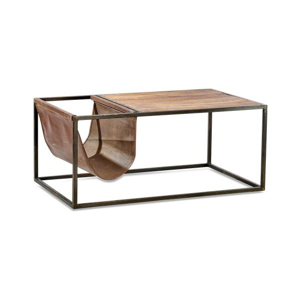 Stolik z drewna mango i skóry Nkuku Alera-image-2